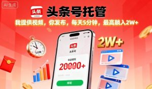 【头条号托管】我提供视频,你发布,每天5分钟,最高躺入2W+【揭秘】-赚金金-技能学习分享