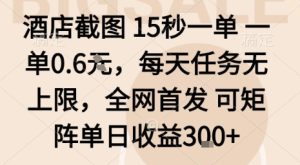 酒店截图15秒一单,一单0.6米,每天任务无上限,全网首发可矩阵单日收益3张【揭秘】-赚金金-技能学习分享