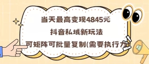 当天最高变现1k+，抖音私域新玩法，可矩阵可批量复制-赚金金-技能学习分享
