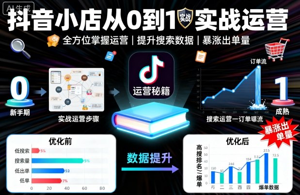 抖音小店从0到1实战运营，帮你全方位掌握小店运营，提升搜索数据与出单量-赚金金-技能学习分享