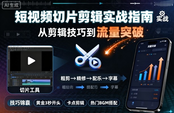 短视频切片剪辑实战指南，从剪辑技巧到流量突破-赚金金-技能学习分享