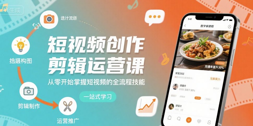 短视频创作剪辑运营课，从零开始掌握短视频的全流程技能-赚金金-技能学习分享