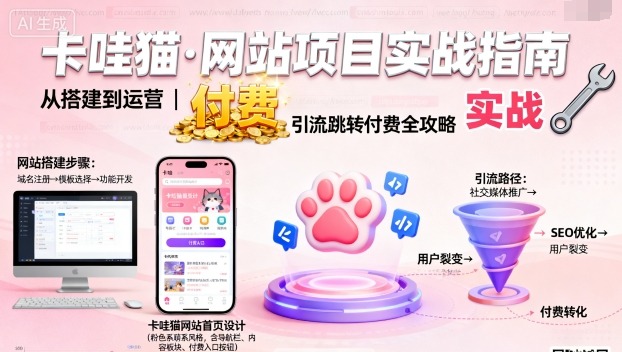 卡哇猫·网站项目，网站搭建与运营以及引流跳转付费-赚金金-技能学习分享