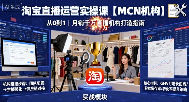 淘宝直播运营实操课【MCN机构】，从0到1做一家月销千W的直播机构-赚金金-技能学习分享