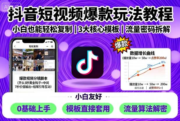 抖音短视频爆款玩法教程，小白也能轻松复制-赚金金-技能学习分享