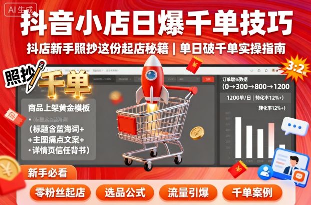 抖音小店日爆千单技巧，抖店新手照抄这份起店秘籍，单日破千单-赚金金-技能学习分享