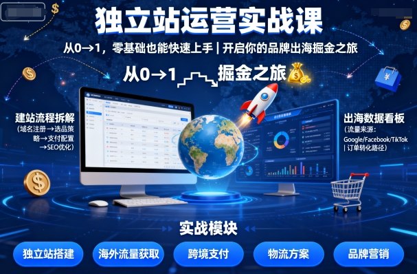 独立站运营实战课，​从0到1，零基础也能快速上手，开启你的品牌出海掘金之旅-赚金金-技能学习分享