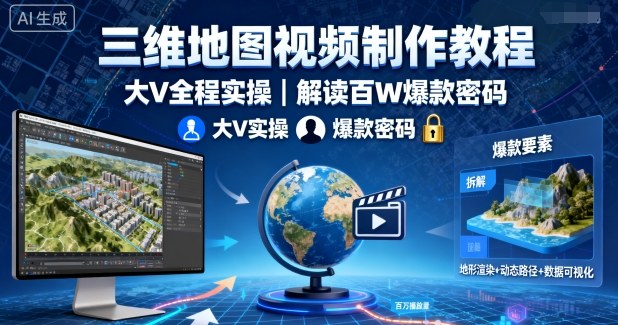 三维地图视频制作教程，大V全程实操，解读百W爆款密码-赚金金-技能学习分享
