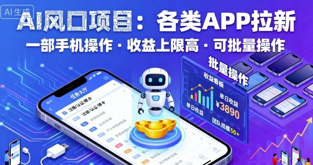 AI风口项目，各类APP拉新，一部手机就可以操作，收益上限高，可批量操作-赚金金-技能学习分享
