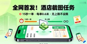 全网首发!酒店截图任务,15秒一单,每单0.6米,任务无上限不设限,矩阵操作单日3张到手【揭秘】-赚金金-技能学习分享