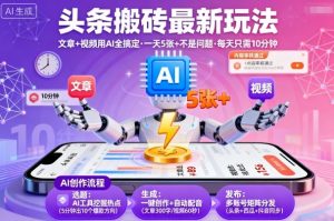 头条搬砖最新玩法,文章+视频用AI全搞定,一天5张+不是问题,每天只需10分钟-赚金金-技能学习分享
