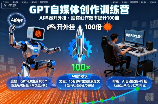 GPT自媒体创作训练营：AI神器开外挂，助你创作效率提升100倍-赚金金-技能学习分享