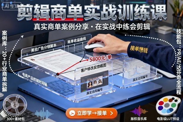 剪辑商单实战训练课，真实商单案例分享，在实战中练会剪辑-赚金金-技能学习分享