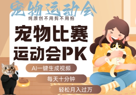 AI一键生成宠物比赛运动会PK视频，纯原创不用剪不用拍，每天十分钟，轻松月入过1W+-赚金金-技能学习分享
