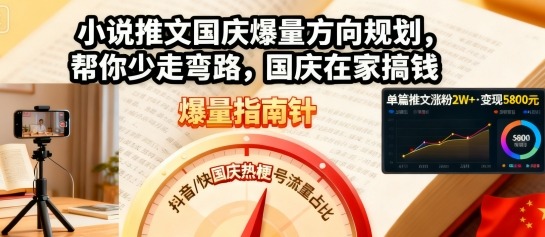 小说推文国庆爆量方向规划，帮你少走弯路，国庆在家搞钱-赚金金-技能学习分享