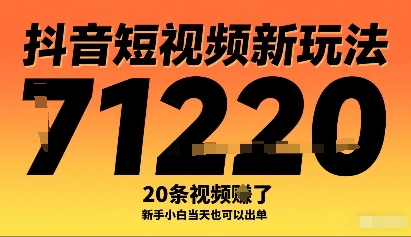 抖音短视频新玩法，20条视频挣了1w+，新手小白当天也可以出单-赚金金-技能学习分享