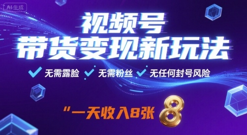 视频号带货变现新玩法，无需露脸，无需粉丝，无任何封号风险，一天收益8张【揭秘】-赚金金-技能学习分享