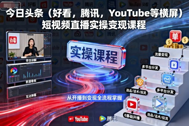 今日头条（好看，腾讯，YouTube等横屏）短视频直播实操变现课程-赚金金-技能学习分享