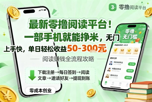 最新零撸阅读平台！一部手机就能挣米，无门槛上手快，单日轻松收益50-3张【揭秘】-赚金金-技能学习分享