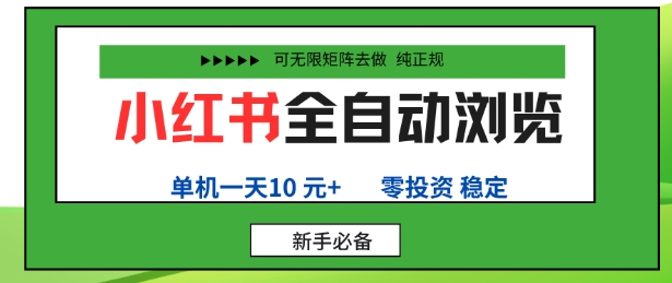 小红书全自动浏览项目，零投资，全程手机去跑，单账号一天10米+，可无限矩阵去做【揭秘】-赚金金-技能学习分享