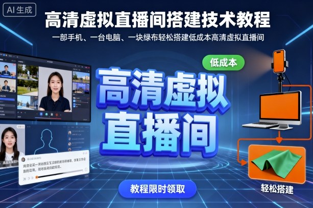 高清虚拟直播间搭建技术教程，一部手机、一台电脑、一块绿布轻松搭建低成本高清虚拟直播间-赚金金-技能学习分享