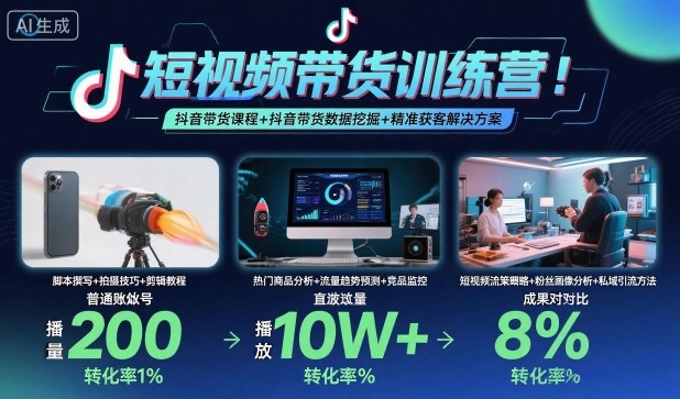 短视频带货训练营，抖音带货课程+抖音带货数据挖掘+精准获客解决方案-赚金金-技能学习分享