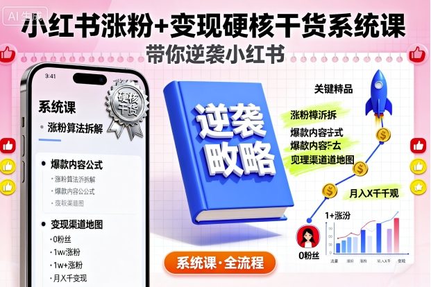 小红书涨粉+变现硬核干货系统课，带你逆袭小红书-赚金金-技能学习分享