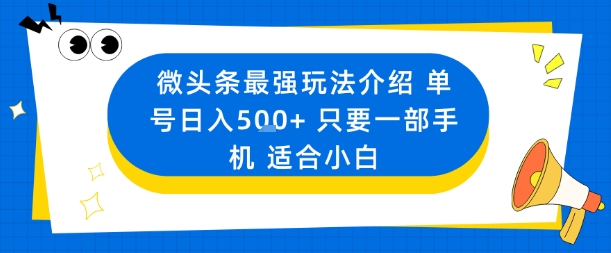微头条最强玩法介绍一个号日入5张+只要一部手机适合小白-赚金金-技能学习分享