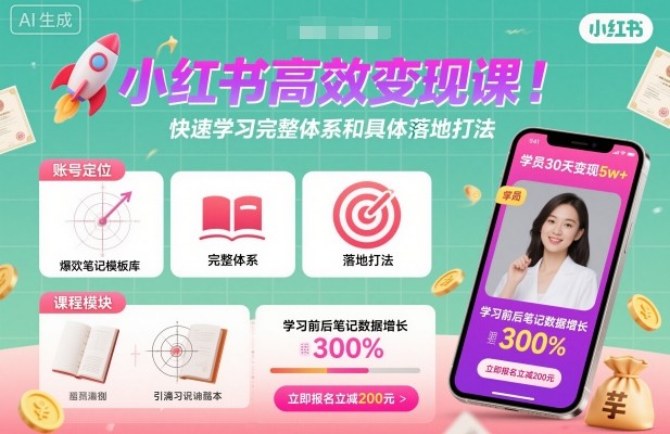 小红书高效变现课，快速学习小红书完整体系和具体落地打法-赚金金-技能学习分享