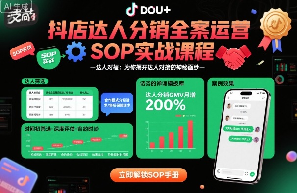 抖店达人分销全案运营SOP实战课程，为你揭开达人对接的神秘面纱-赚金金-技能学习分享