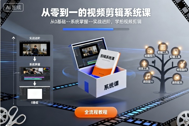 从零到一的视频剪辑系统课，从0基础–系统掌握–实战进阶，学拍视频剪辑-赚金金-技能学习分享