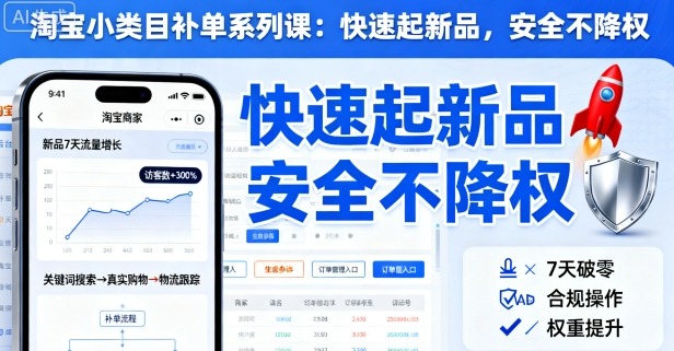 淘宝小类目补单系列课，快速起新品，安全不降权-赚金金-技能学习分享