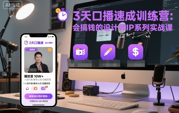 3天口播速成训练营，会搞钱的设计师IP系列实战课-赚金金-技能学习分享