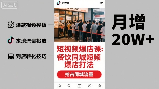 短视频爆店课，餐饮同城短视频爆店打法-赚金金-技能学习分享