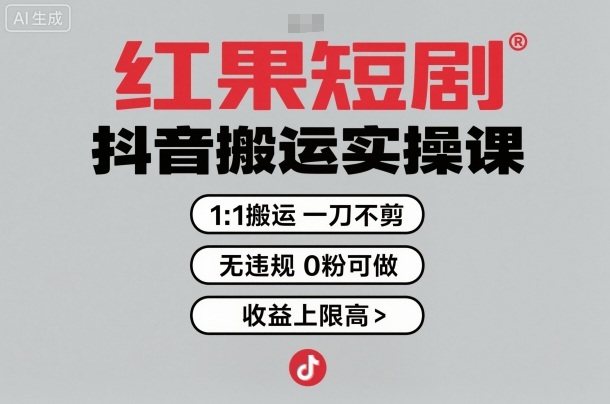 红果短剧拉新之抖音搬运实操课，1：1搬运，一刀不剪，无违规，0粉可做，收益上限高-赚金金-技能学习分享