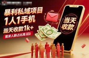 暴利私域项目1人1手机,当天收款1k+,需求人群占比高,当天就能见到钱-赚金金-技能学习分享
