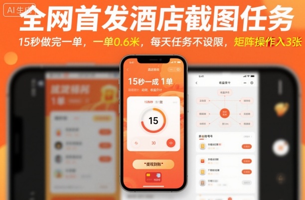 全网首发酒店截图任务，15秒做完一单，一单0.6米，每天任务不设限，矩阵操作日入3张【揭秘】-赚金金-技能学习分享
