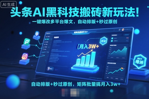 头条AI黑科技搬砖新玩法！一键爆改多平台爆文，自动排版+秒过原创，矩阵批量搞月入3w+【揭秘】-赚金金-技能学习分享