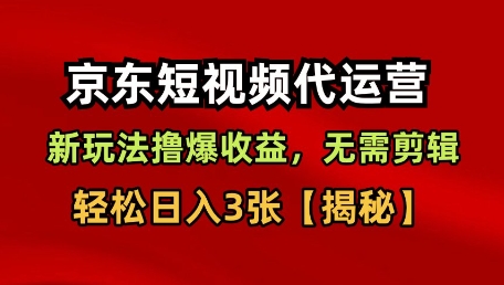 京东短视频带货，新玩法撸爆收益，无需剪辑，无需选品，轻松日入3张【揭秘】-赚金金-技能学习分享
