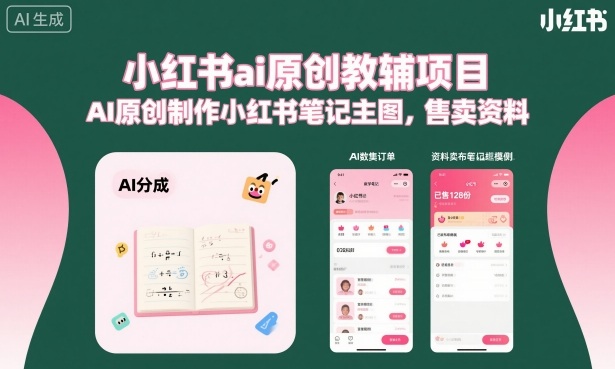 小红书ai原创教辅项目，AI原创制作小红书笔记主图，售卖资料-赚金金-技能学习分享