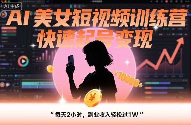 AI美女短视频训练营，快速起号变现，每天2小时，副业收入轻松过1W-赚金金-技能学习分享