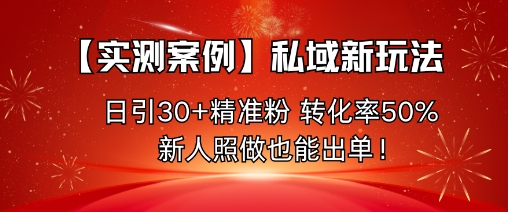 【实测案例】私域新玩法，日引30+精准粉，转化率50%，新人照做也能出单！-赚金金-技能学习分享