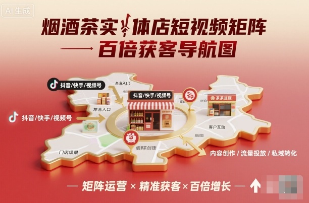 烟酒茶实体店短视频矩阵百倍获客导航图-赚金金-技能学习分享