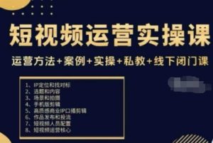 短视频运营实操课,运营方法+案例+实操+私教+线下闭门课-赚金金-技能学习分享