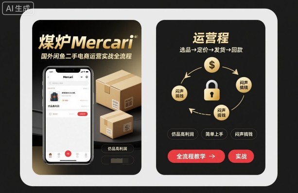 煤炉Mercari国外闲鱼二手电商运营实战全流程，仿品高利润，简单上手，闷声搞钱-赚金金-技能学习分享