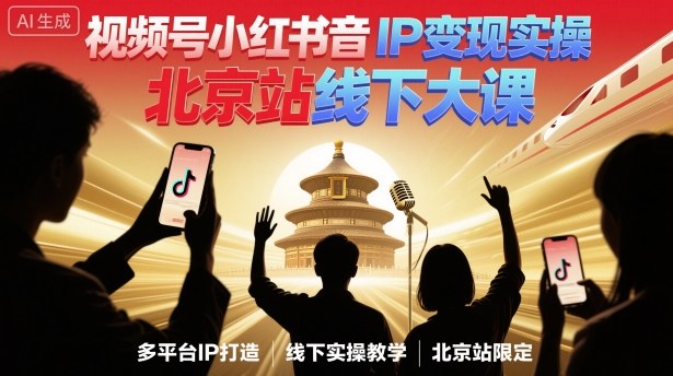 视频号小红书抖音IP变现实操北京站线下大课，40+行业短视频高变现姿势，100+IP高变现实操技术-赚金金-技能学习分享
