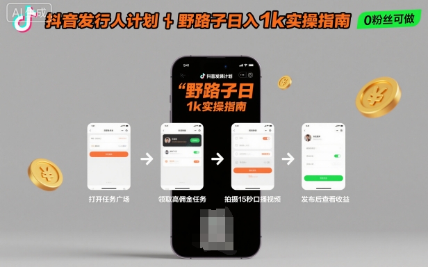 抖音发行人计划全新野路子玩法，随时随地，只要有手机，就能操作，日入1k+【揭秘】-赚金金-技能学习分享