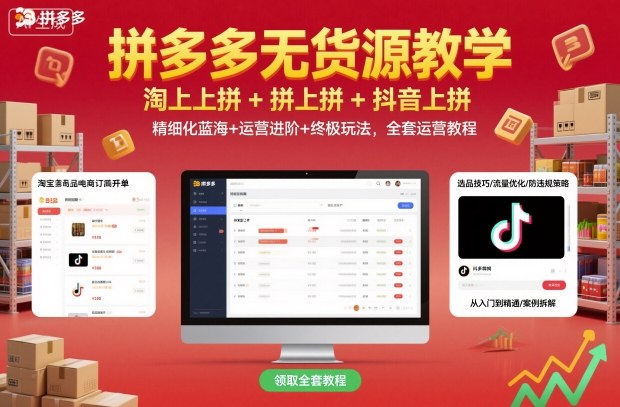 拼多多无货源教学，淘上拼+拼上拼+抖上拼，精细化蓝海+运营进阶+终极玩法，全套运营教程-赚金金-技能学习分享