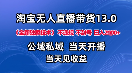 淘宝无人直播13.0，公域私域技术，不封号，不违规布局下半年旺季赛道，日入1K+（独家技术）【揭秘】-赚金金-技能学习分享