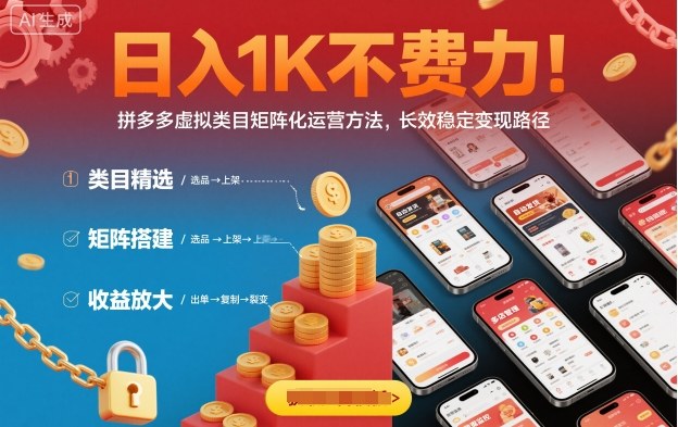 日入1K不费力！拼多多虚拟类目矩阵化运营方法，长效稳定变现路径-赚金金-技能学习分享